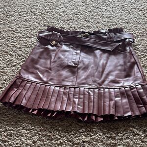 Vinyl Brown Pleated Skirt Zara M